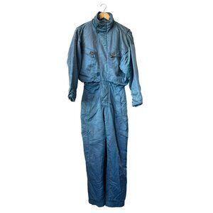 Vintage Womens Hell is for Heroes Ski Jumpsuit Size M Retro Nylon Shiny Y2K Blue